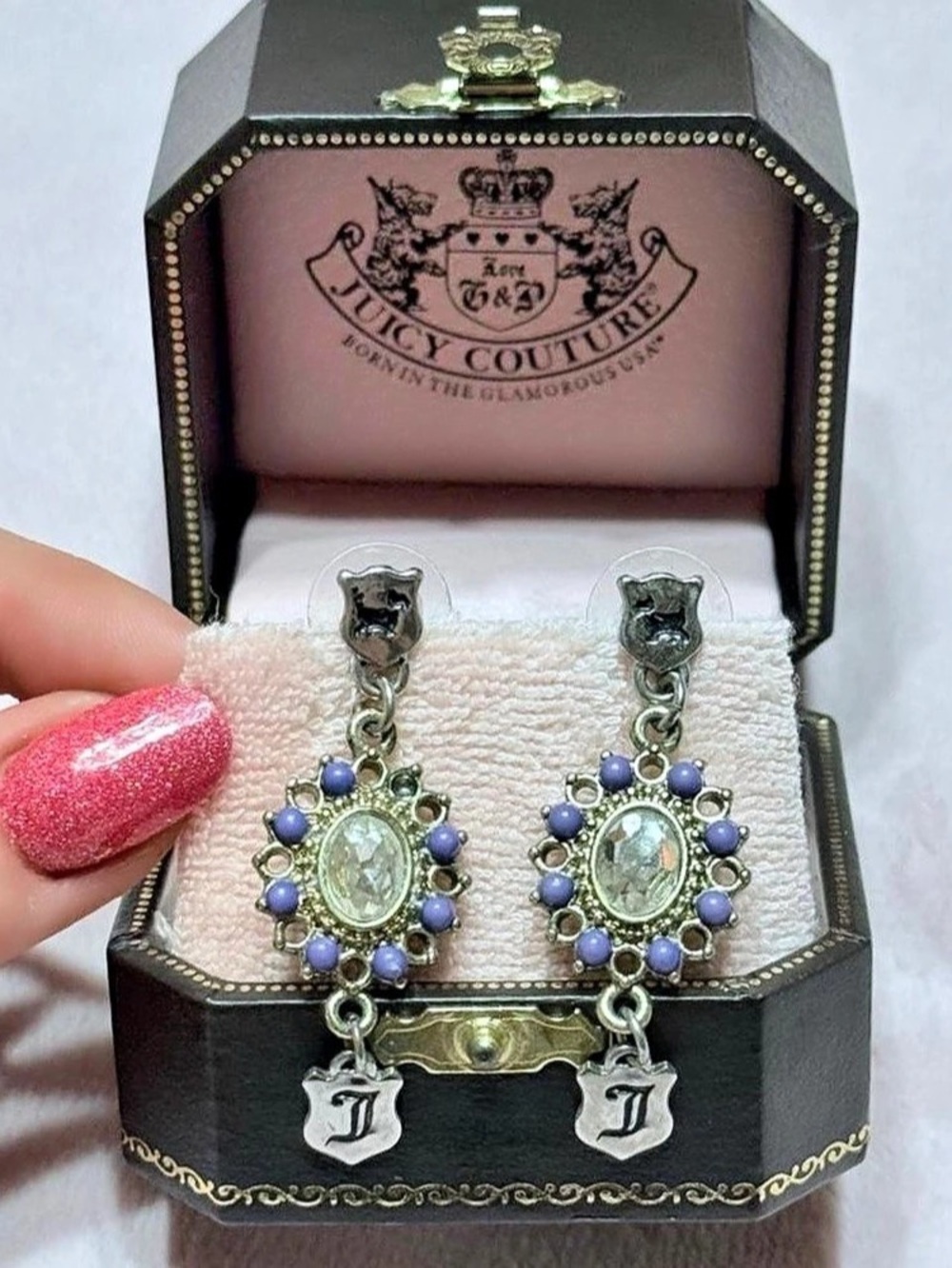 Vintage Juicy Couture Crystal Drop Earrings in Silver & Purple